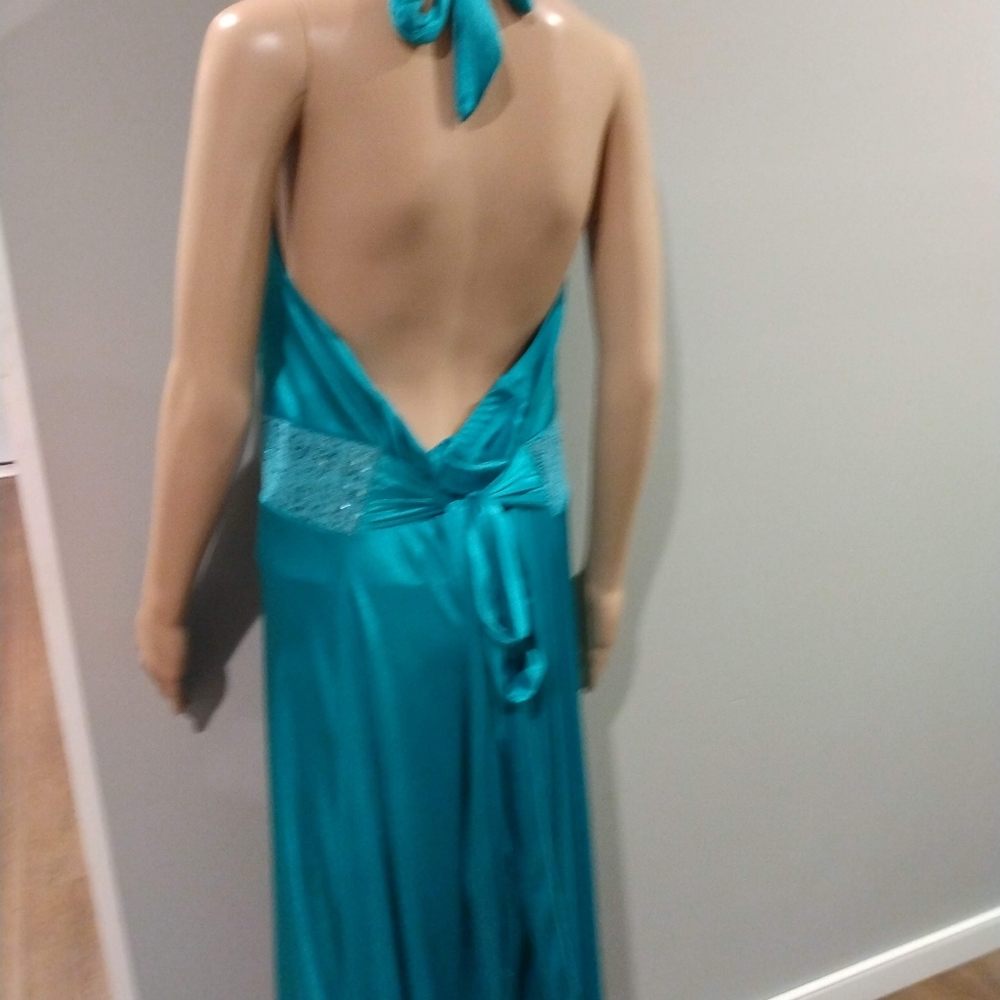 Ruby Rox Teal Sequins Halter Dress Gown - Picture 8 of 10